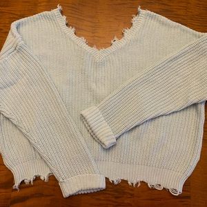 Off the shoulder cotton blue sweater SIZE SMALL